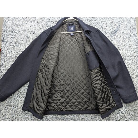 VTG GAP 100% Wool Quilt Lined Jacket Mens LG Button Pea Coat Classic Winter Blue - Picture 3 of 8